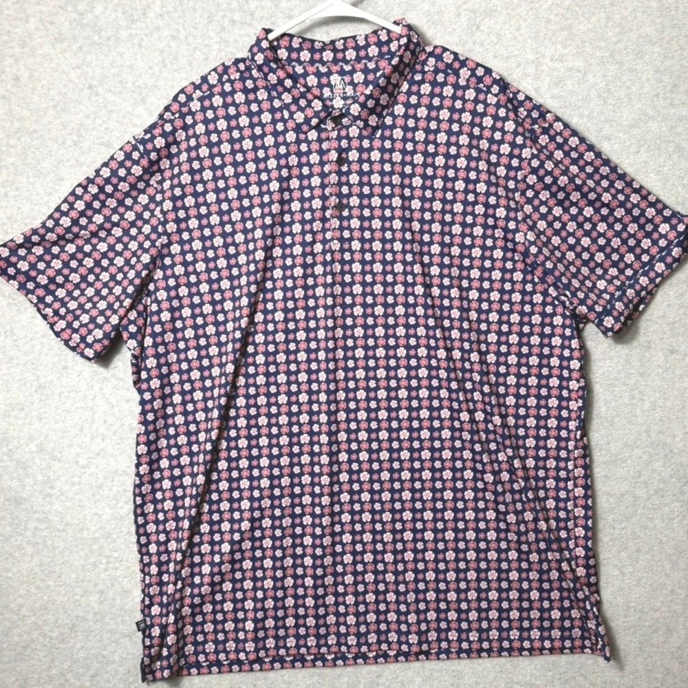 Mizzen+Main Mens XXL Classic Fit Floral Polo Shirt Navy Red Hibiscus Performance